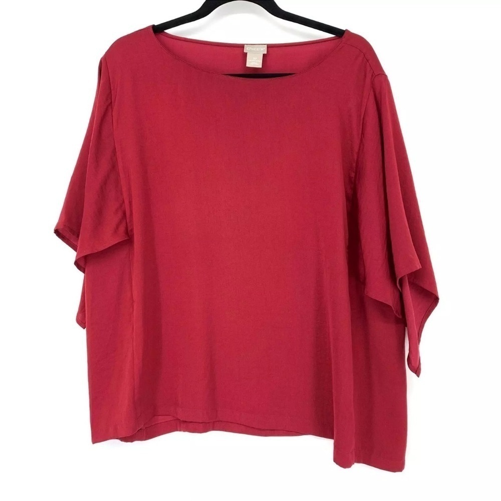 SZ 3 Chico's  Boat Neck Blouse Layered Sleeve Red